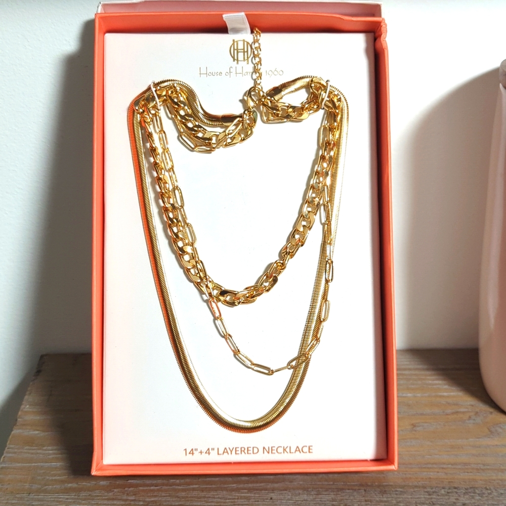 House of Harlow 3 layer gold necklace 14 in nib